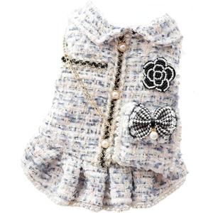AZA Dog Princess Dresses for Small Dogs Lolita Clothes Tweed Costume White Pet Girl Cute Coat Outfits Fall Costumes (L,Blue)