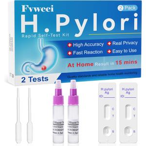 H Pylori Test Kit, H-Pylori Test, H. Pylori Stool (Antigen) Self-Test at Home, Accurate Helicobacter Pylori Test, Fast Results in 10-15 Mins, Easy to Use (2 Count (Pack of 1))