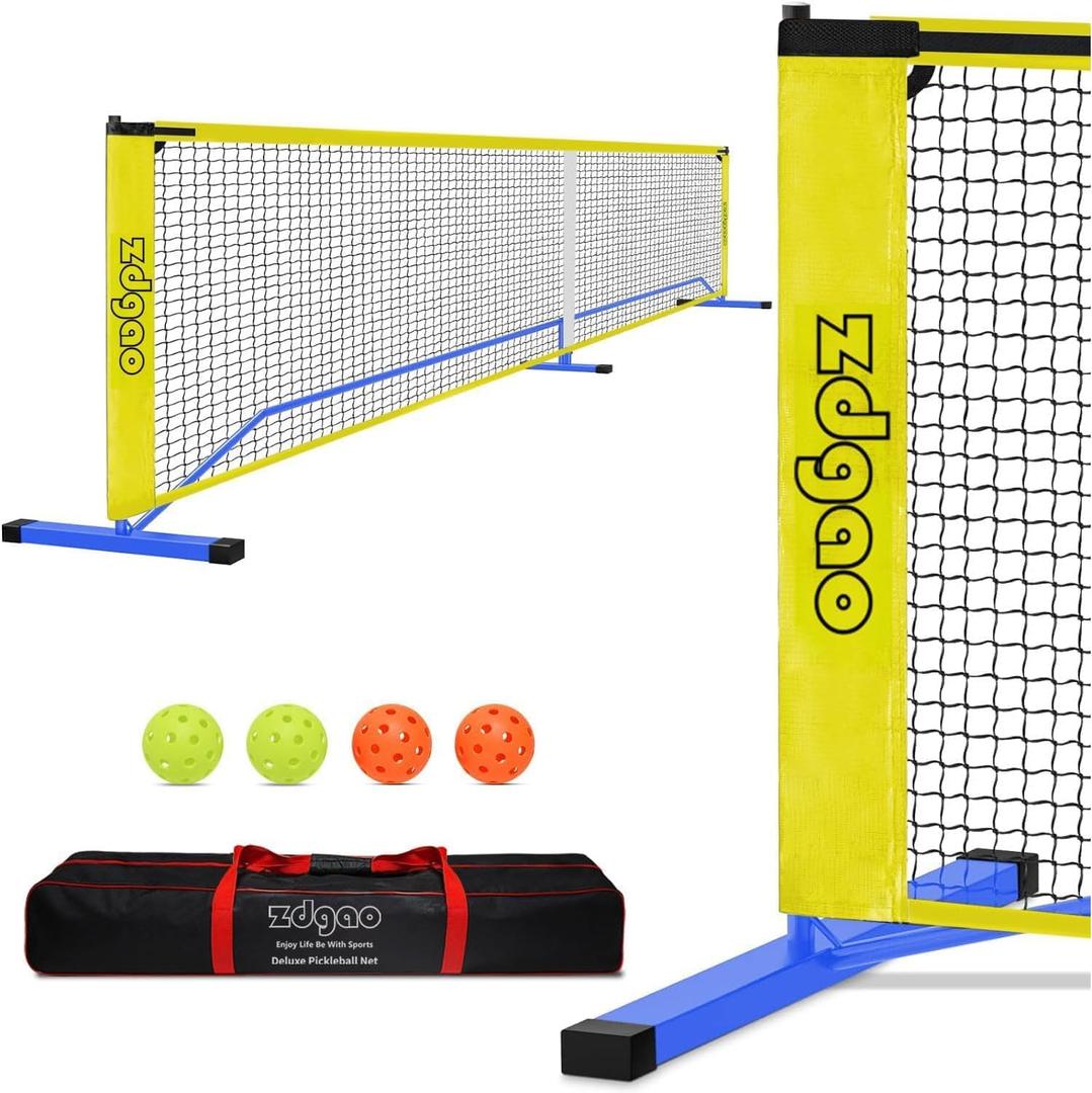 Zdgao Pickleball Net for Driveway with 22FT Regulation Size Pickleball Net, 4 Outdoor Pickleballs and Carry Bag, Weather Resistance Strong Steel Frame (Blue)