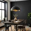 JAYMP 15.7" Modern Pendant Light for Dining Room Kitchen Island Hanging Lamp E26 Base Japanese Wabi-Sabi Style Bird Nest Shape Lighting Fixture, 1 Pack (Black + Gold,D Shape, 40cm/15.7inch)