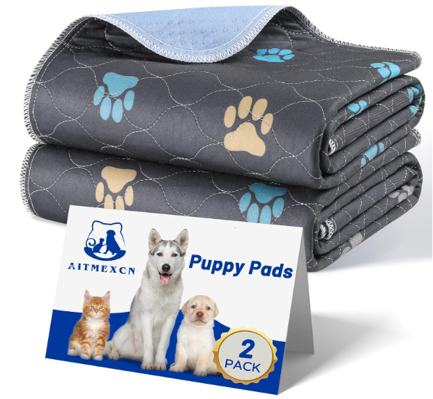 Aitmexcn Washable Puppy Dog Pee Pad, 2PCS 100% Waterproof Whelping Training Mat for Puppy/Senior Dog, Fast Drying Reusable Puppy Pads for Indoor, Outdoor and Car Travel- 24'' x 36''