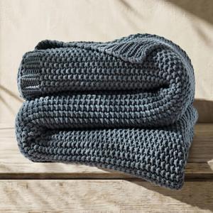 EverGrace Organic Cotton Chunky Knit Throw Blanket, 60 x 80 Dusk Blue, Twin