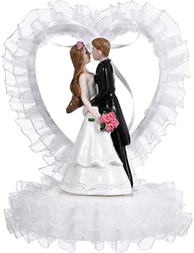 Abaodam Bride and Groom Cake Topper, Romantic Wedding Couple Figurine Heart Design for Wedding Cake, Engagement Party, Bridal Shower, Anniversary Dessert Table Decor