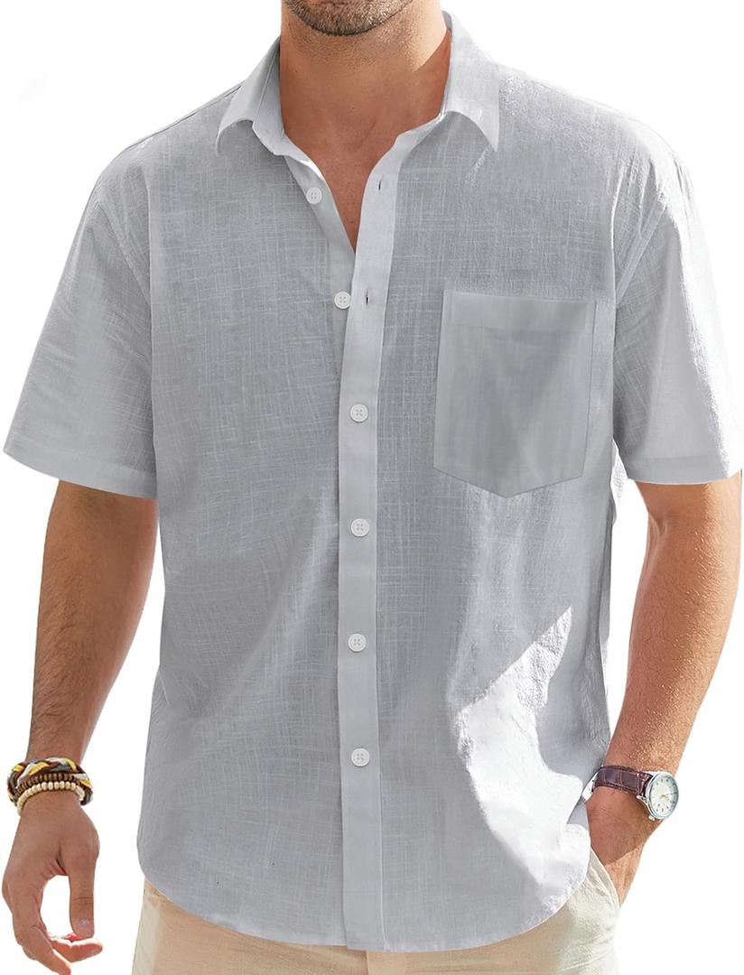 J.VER Men's Cotton Linen Short Sleeve Shirts Casual Lightweight Button Down Shirts Vacation Beach Summer Tops with Pocket (5X-Large)