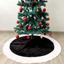 Black Christmas Tree Skirt Faux Fur Christmas Tree Skirt Black and White 48 Inch Neutral Soft Plush Xmas Trees Skirts Mat for Xmas Party Decorations New Year Holiday Home Ornaments