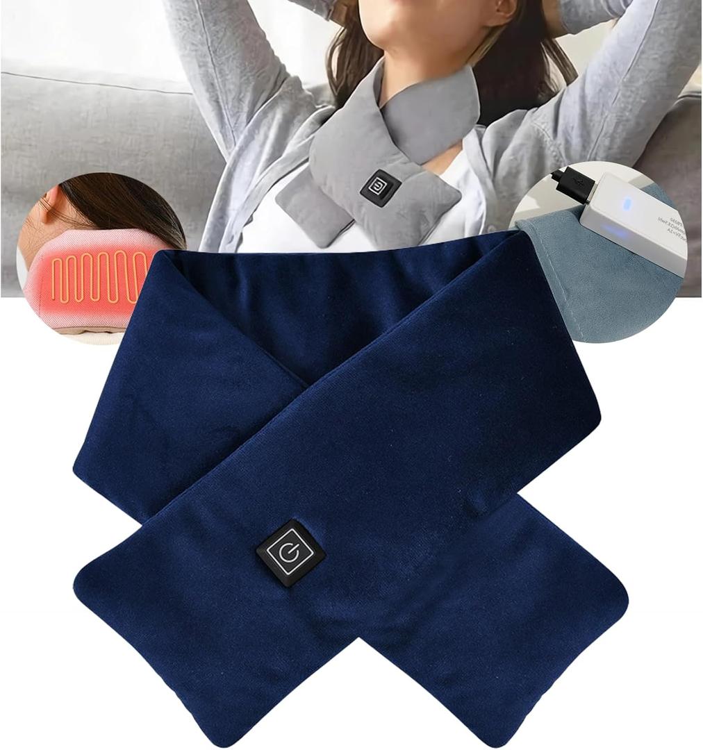 Intelligent Electric Heated Scarf - Portable, Rechargeable Neck Warmer - Heated Scarf for Women & Men - Cordless Neck Heating Pad - Navy