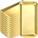 Gold 12 Pcs Small Stainless Steel Serving Tray Bulk 8.66'' x 4.33'' Rectangle Stainless Steel Food Serving Platter with Handle Vanity Tray Decorative Party Plate for BBQ Buffet Appetizer
