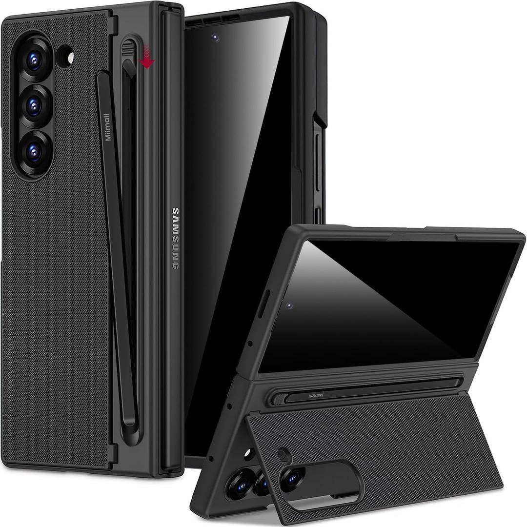Miimall for Samsung Galaxy Z Fold 5 Case with S Pen Holder, Privacy Screen Protector & Kickstand Cover, Military Grade Drop Protection Shockproof Phone Case for Z Fold 5, Matte Black