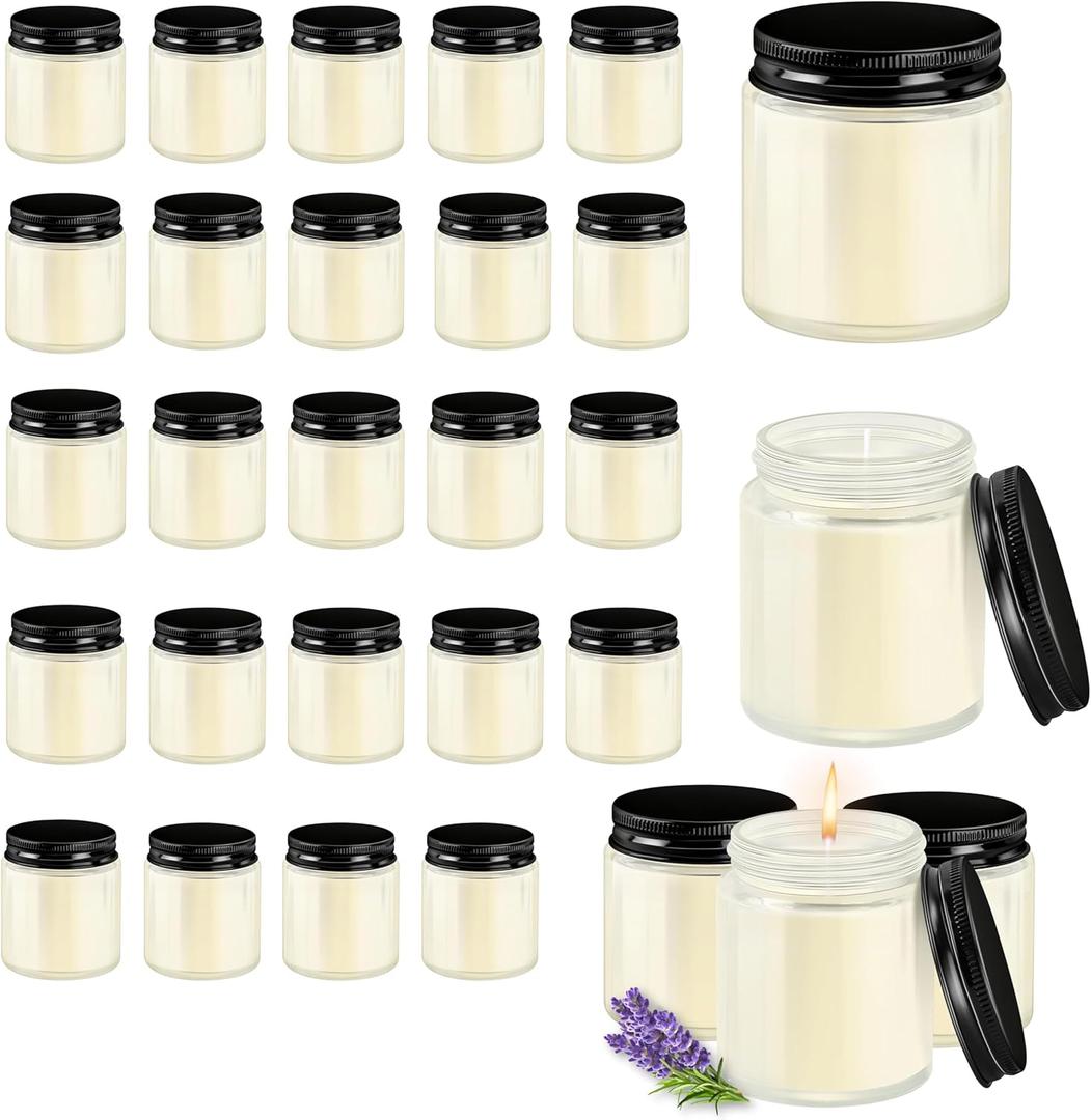 24 Pcs 4 Oz Mason Jar Candles, Lavender Scented Soy Candles Bulk Set for Stress Relief and Relaxation, Great Favors for Wedding, Christmas, Housewarming Gifts (Black-Lavender, 24)