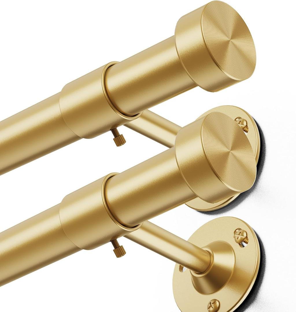 YaFex 2 Pack Heavy Duty Curtain Rods 32-150 Inch, 1 Inch Adjustable Gold Curtain Rod for Windows, Extra Long Window Treatment Rods Set with Aluminium Finials, Modern Design