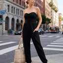 MIHOLL Womens Jumpsuit Casual Summer Strapless One Piece Rompers Loose Overalls Jumpers with Pockets (Black, S)
