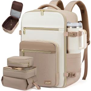 LOVEVOOK Travel Backpack For Women,40L Carry On Backpack Flight Approved,TSA Personal Item Travel Bag Fits 17 Inch Laptop,Business Weekender Overnight Daypack with Back Pad and Chest Buckle,Cubes (Off-white and Khaki)