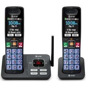 AT&T Cordless Phone, Landline Phones for Home with Smart Call Blocker, 2 Handsets Bluetooth Phone, Large Color Display, Big Buttons, Long Range, Digital Answering System: BL108-2 (Charcoal & Silver)