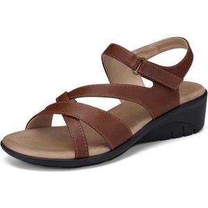 SHIBEVER Wedge Sandals for Women Dressy: Comfortable Summer Low Heel Sandals Casual Walking Dress Shoes Dark Brown Size 9