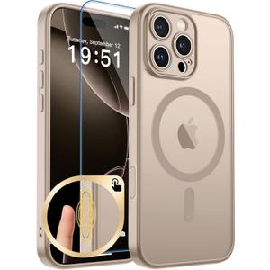 zapica Magnetic for iPhone 16 Pro Max Case, Upgraded [Camera Control Button] [Full Camera Protection] [with 1 Screen Protector] Translucent Matte Shockproof Protective Phone Cover, Sand Gold