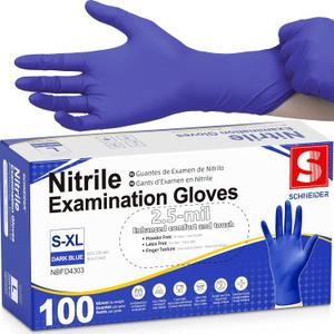 Schneider Medical Nitrile Exam Gloves, Dark Blue, Disposable Gloves, Latex-Free, Powder-Free, Food Safe for Cleaning, Cooking, Household Use, 100 Count, Size Medium
