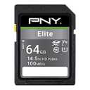 PNY 64GB Elite Class 10 U1 V10 SDXC Flash Memory Card - 100MB/ s, Class 10, U1, V10, Full HD, UHS-I, Full Size SD (Pack of 1)