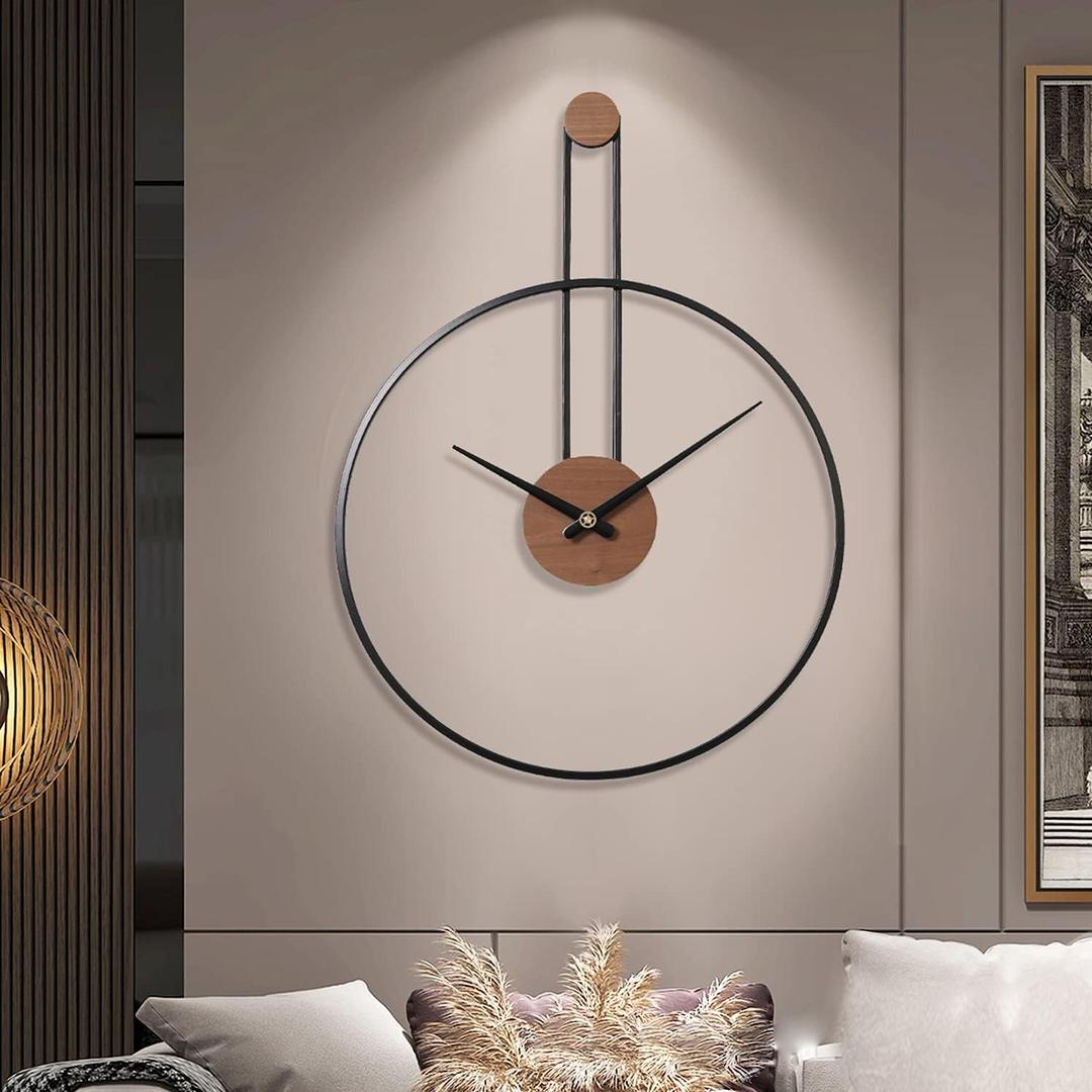 YISITEONE Large Decorative Wall Clock for Living Room,Metal & Walnut Dial Home Decor Silent Non Ticking Lightweight Clocks for Bedroom, Farmhouse, Office Decorations, 28.7''21.6'',Black
