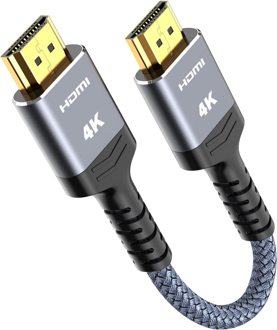 Highwings Short HDMI Cable, 1.06ft Total Length, 0.69ft Cable Length, HDR Braided HDMI Cord, 4K HDMI Cord High Speed with Ethernet/ARC, 3D, HDCP 2.2, Compatible for Monitor,PC and More (Grey)