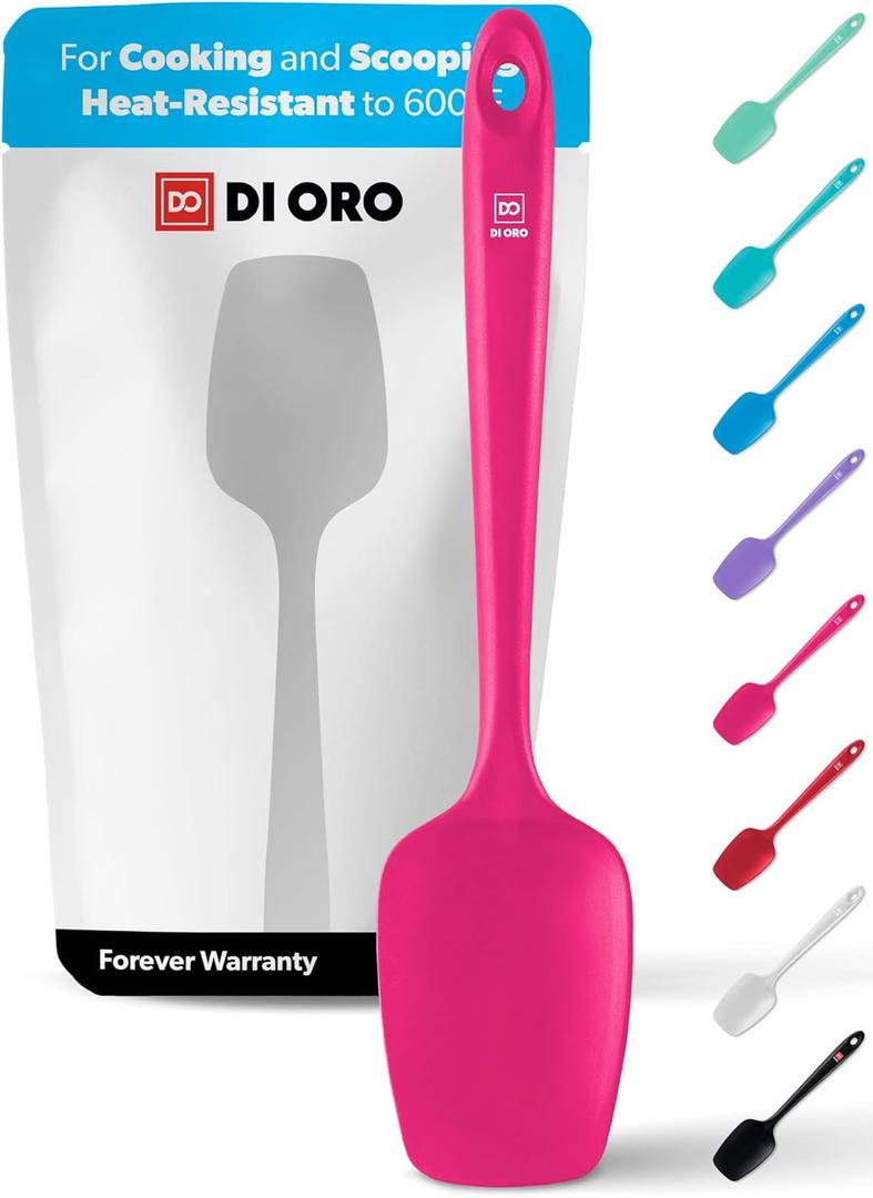 DI ORO Silicone Spoon Spatula - 600F Heat-Resistant Large Silicone Spoonula Scraper - BPA Free Nonstick Cookware Safe Rubber Kitchen Utensil for Baking, Cooking, & Mixing - Dishwasher Safe (Magenta)