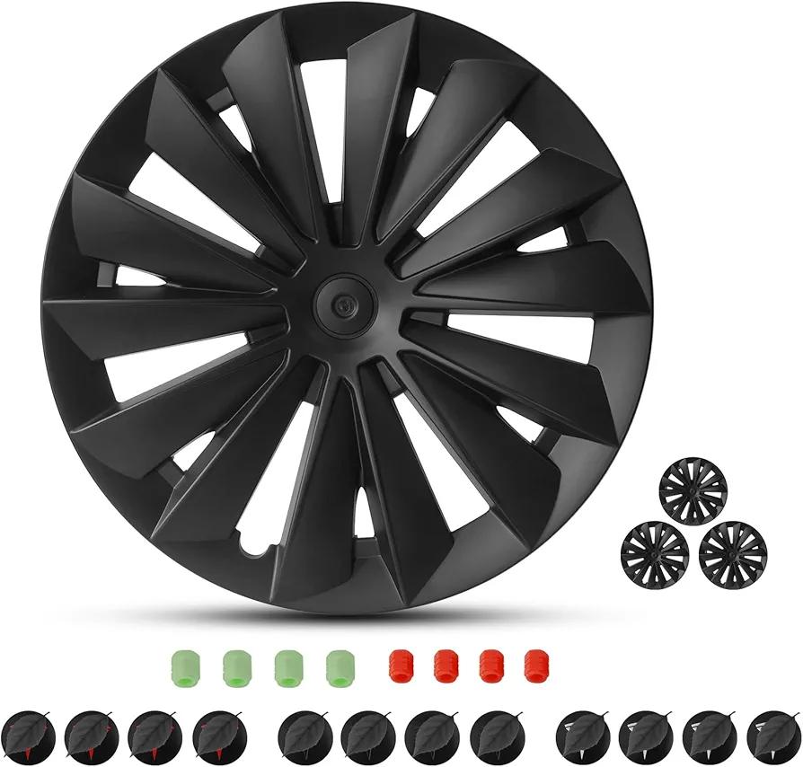 Wheel Covers for Tesla Model Y 19 Inch Hubcaps,Matte Black Gemini Wheel Cover Replacement Kit Compatible with Tesla Model Y 2020-2024 (Swords Shadow)