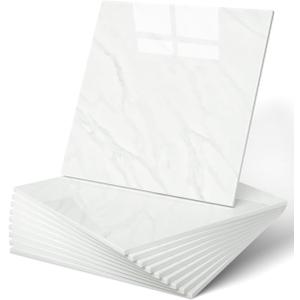 WADILE 20pcs Waterproof Peel and Stick Marble Wall Tiles, 11.8"x11.8" Self-Adhesive PVC Panels for Bathroom, Kitchen, and Living Room Earl White (Not Real Tile)