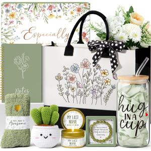 Mothers Day Birthday Gifts for Women Friendship, Get Well Soon Gift Baskets Care Package for Women Self Care Gifts, Inspirational Thinking of You Gift Idea for Mom Her Sister Friends w/Canvas Tote Bag