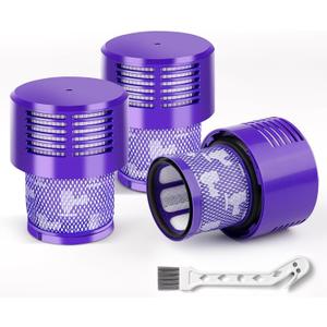 Replacement V10 Filters for Dyson V10 Cyclone Series,V10 Animal,V10 Absolute,V10 Total Clean,SV12 Crodless Vacuum Cleaners, 3 Filters,1 Cleaner Brush, Replace Part #969082-01