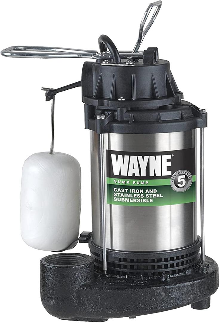 WAYNE CDU980E 3/4 HP Submersible Sump Pump Cast Iron & Stainless Steel, Vertical Float Switch, 5,490 GPH