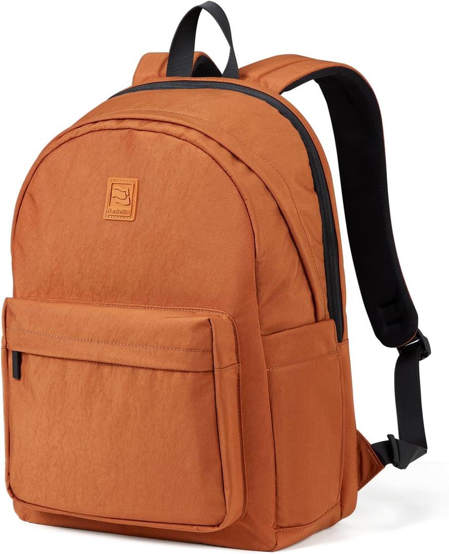Hanke Travel Backpack for Women Men, Small College Laptop Backpack, Lightweight Water-Resistant Work Bookbag, Cute Casual Daypack for 15.6 Inch Laptop, Reddish Brown