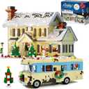 Snow Village& RV Building Set with LED Lights,2 in 1 Christmas Vacation Holiday House and Christmas Holiday Snow Village RV Gift (1726PCS)