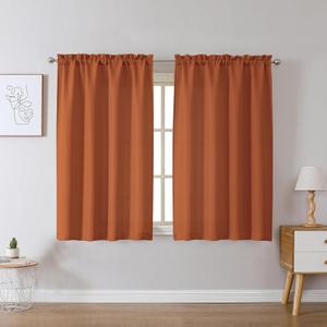 Chyhomenyc Orange Curtains 45 Inch Length 2 Panels, Faux Linen Textured Semi Sheer Light Filtering Soft Airy Rod Pocket Window Treatment Drapes for Living Room Bedroom, 30Wx45L Inch, 2 PCS