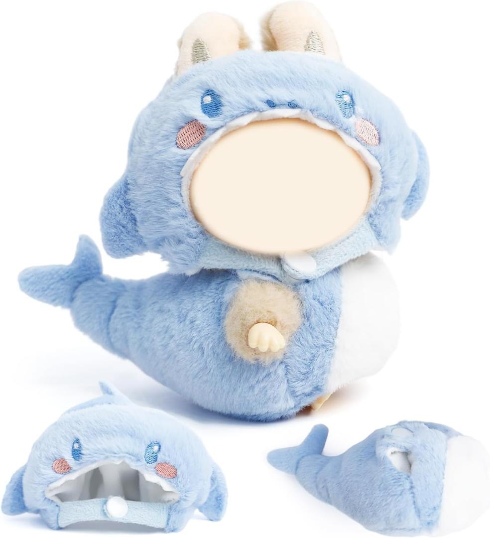 17cm Doll Clothes(No Doll) Furry 2-Piece Clothes Set Stylish Dolls Shark Clothes Blue Accessories Cute Outfits (Blue Shark Suit, 17cm)
