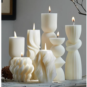 7-Pack Pillar Candles - Soy Wax Handmade Ribbed Candles for Home Decor, Housewarming Gift, Shelf & Table Decor - Aesthetic Modern Candles Set (White)