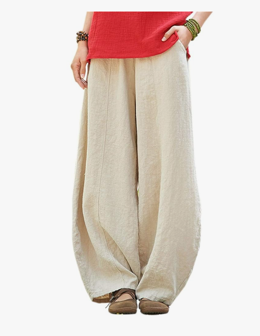 IXIMO Women's Casual Cotton Linen Baggy Pants with Elastic Waist Relax Fit Lantern Trouser Size S