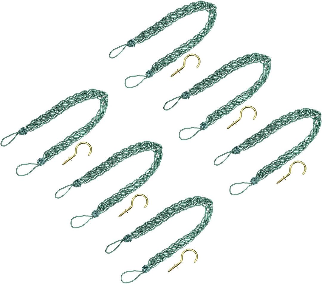 uxcell 6Pcs Curtain Tiebacks, 58cm/23 Braided Drapery Holdback Holder Decorative Rope Tie Back, Dark Green