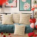 Valentines Pillow Covers, Set of 2 Soft Plush Short Wool Velvet Throw Pillow Covers, Valentines Heart Love Decorative Square Luxury Cushion Case Pillow Shell for Sofa Holiday- Beige 18x18 Inch