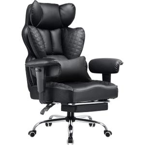 COMHOMA Big and Tall Office Chair Heavy Duty Wide Ergonomic Gaming Chair with Deluxe Embossing Designed Leather with Foot Rest,150Reclining Adjustable Armrests Pocket Spring Back Support and Pillow