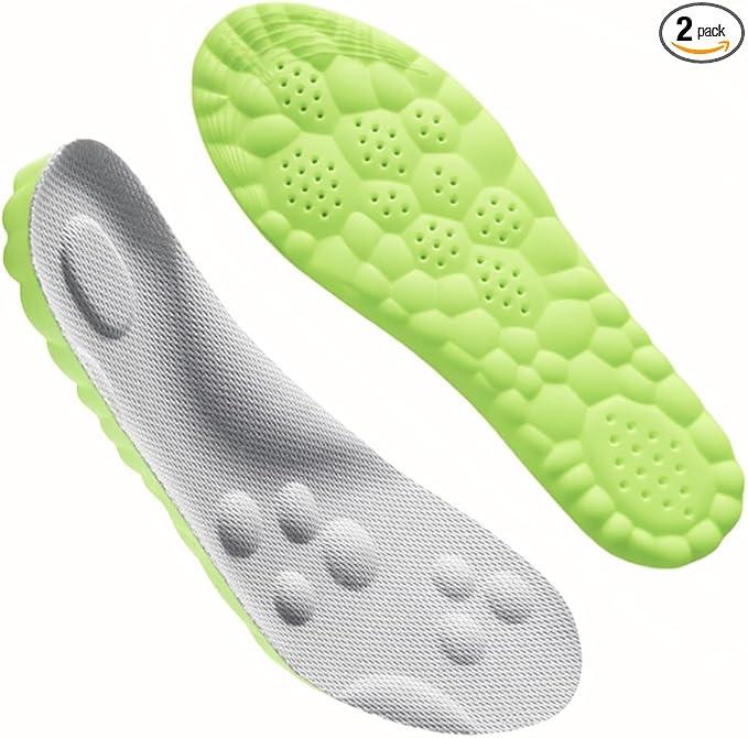 4D Pickleball Insoles for Men & Women - Memory Foam Soles Cloud Shoe Inserts - Trim to Fit Steppers Insoles for Foot Pain Fatigue Relief (Green, S)