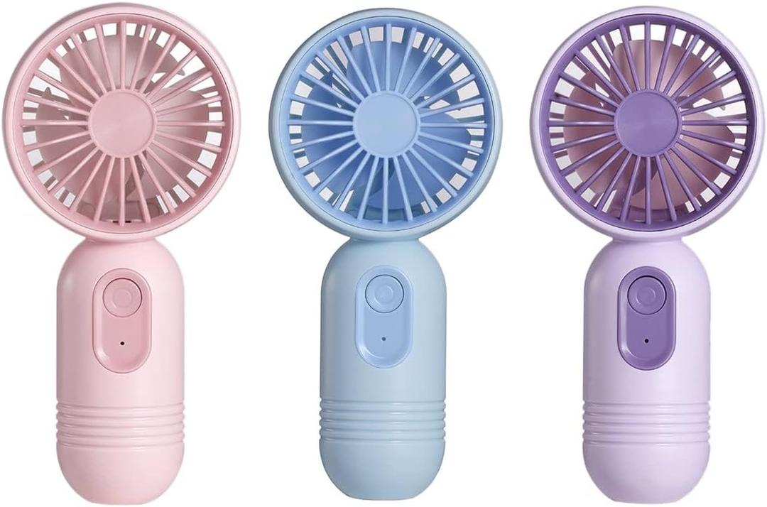 VanSmaGo 3 PCS Portable Handheld Mini Fans, USB Rechargeable Personal Fan for Travel, 3 Speeds Rechargeable Battery Operated Eyelash Fan, Blue,Pink,Purple
