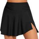 beautyin Women's High Waisted Ruched Swim Skirt Split Tummy Control Tankini Swimsuit Bathing Suit Bottoms with Pocket (X-Large, Black)