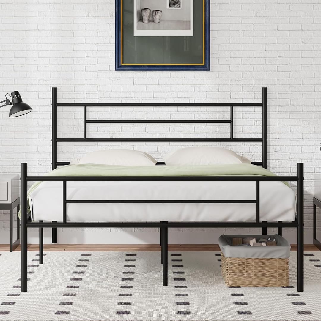 Novilla Queen Size Bed Frame with Headboard and Footboard, 14 Inch Metal Platform Bed Frame, Under Bed Storage, Strong Metal Slats Support, Mattress Foundation No Box Spring Needed (Dark Black)