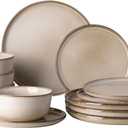 GBHOME Ceramic Dinnerware Sets for 4, 12 Pieces Stoneware Plates and Bowls Sets, Scratch Resistant Dishes, Dishwasher & Microwave Safe, Reactive Glaze-Cappuccino