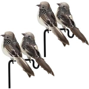 4pcs Grey Artificial Feather Birds 6inch Clip on Realistic Sparrow Bird Ornaments for Christmas Tree Decoration Wreath Craft Garden Home Decor Party