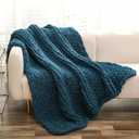 YAAPSU Chunky Knit Throw Blanket for Couch, 51x63, 100% Hand Knitted Thick Cable Knit with Cozy Jumbo Chenille Yarn, Soft Large Rope Knot Crochet Blankets for Sofa Bed Living Room Dcor, Ocean Blue