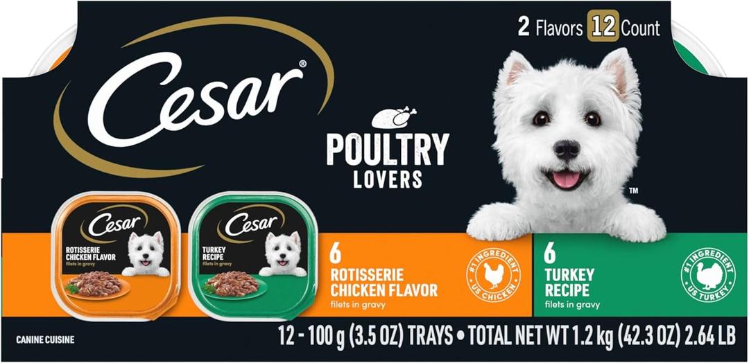 Cesar Filets in Gravy Poultry Lovers Variety Pack Wet Dog Food, 3.5 oz., Count of 12