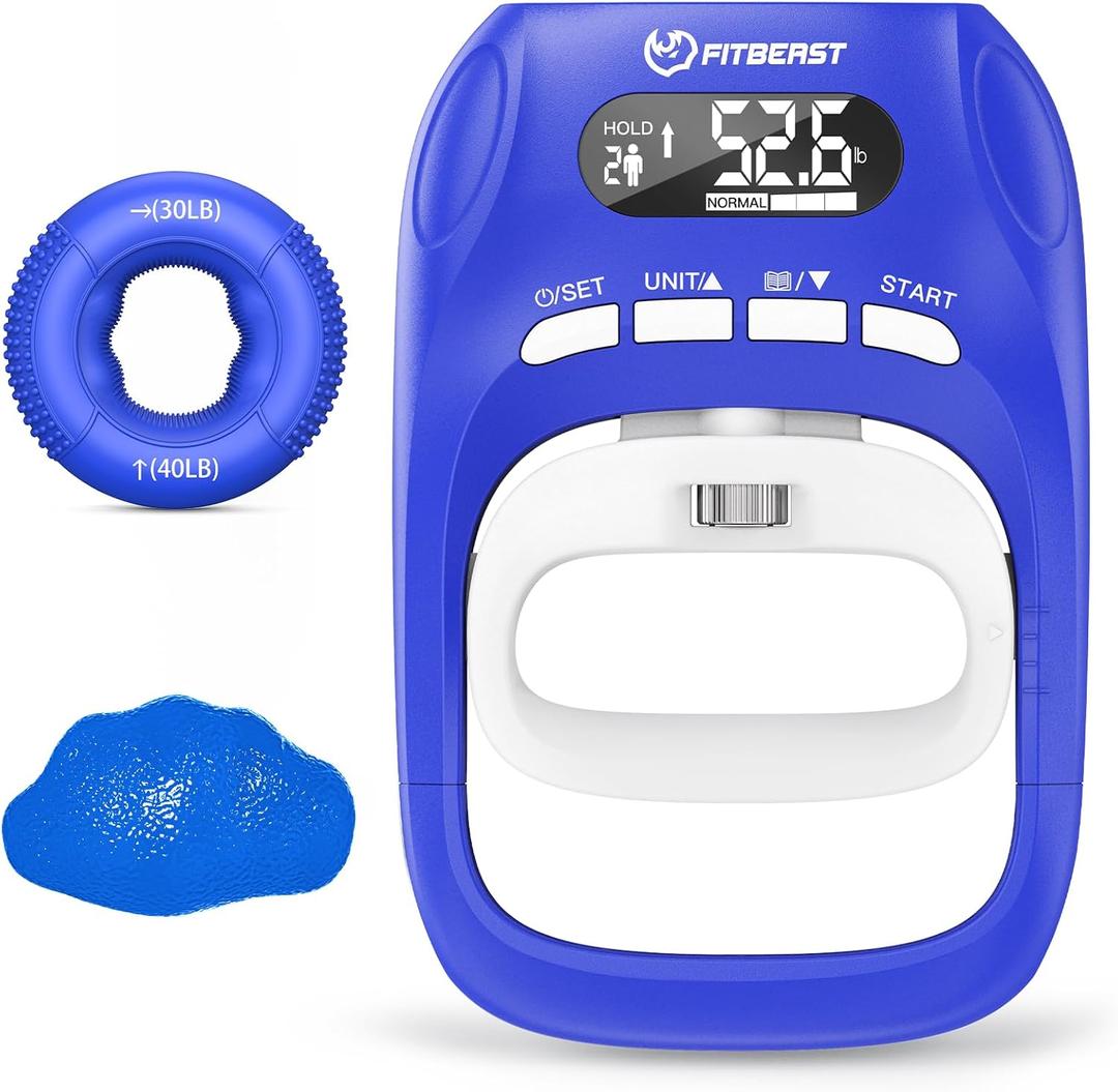 FitBeast Grip Strength Tester Set with Hand Strengthening Tools  Track Progress, Build Strength & Support Hand Recovery (3-in-1 Kit) (Blue)