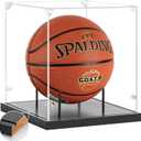 Basketball Display Case Acrylic Clear, UV Protected Basketball Box with Solid Wood Base & Full Size Soccer Display Stand for NBA WNBA Ball Memorabilia Keepsake, Ideal Gift, Black