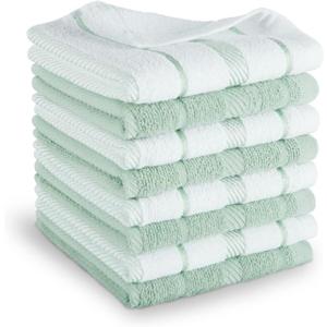 KitchenAid Albany Dishcloth 8 Pack Set, Pistachio/White, 12"x12" (Small)
