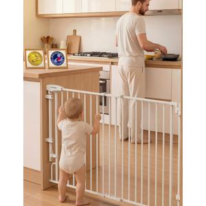 Babelio Removable & No Bottom Bar Baby Gate, 35.5-55" Hardware Mounted (Drill Needed)| Wide Walk-Thru| Auto-Close Safety Dog/Pet Gate for Stairs & Doorways (White, 35.5-55" W, 30" H)